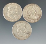 1951, 1951-S, & 1952-D Franklin Half Dollars F/XF.