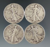 1942, 1943, 1945, & 1945-S Walking Liberty Half Dollars VG/F.