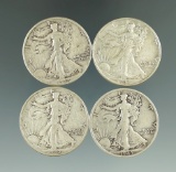 1942, 1942-D, 1943, & 1943-S Walking Liberty Half Dollars VG/VF.