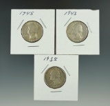 1935, 1943, & 1945 Washington Quarters XF/AU.