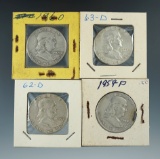 1959, 1960, 1962-D, & 1963-D Franklin Half Dollars.