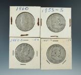 1951-S, 1952-S, 1953-S, & 1960 Franklin Half Dollars.