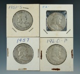 1951-S, 1952, 1957, & 1960 Franklin Half Dollars.