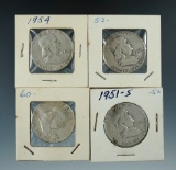 1951-S, 1922, 1954, & 1960 Franklin Half Dollars.