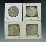 1952, 1960, 1961, & 1963 Franklin Half Dollars.