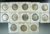 13 Kennedy 40% Silver Half Dollars XF/AU.