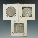 1962, 1963, & 1963-D Franklin Half Dollars VF/AU.