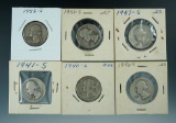 1940-S, 1941-S, 1946-S, 1947-S, 1951-S, & 1953-S Washington Quarters.