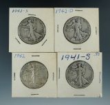 1942-S, 1942-D, 1942, & 1941-S Walking Liberty Half Dollars.