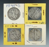 1937-S, 1941-S, 1944-S, & 1945-S Walking Liberty Half Dollars.