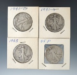 1941-D, 1941-S, 1943, & 1945 Walking Liberty Half Dollars.