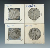 1936-D, 1942, 1944-S, & 1946 Walking Liberty Half Dollars.
