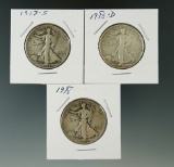 1918, 1918-D, & 1918-S Walking Liberty Half Dollars VG.