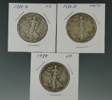 1934, 1934-D, & 1934-S Walking Liberty Half Dollars VG/VF.