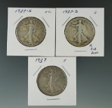 1937, 1937-D, & 1937-S Walking Liberty Half Dollars G/F.