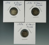 1870, 1874, & 1882 Canadian 5 Cent Silvers.