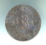 3 Dollar Saloon Token- The China Doll, San Francisco, California.