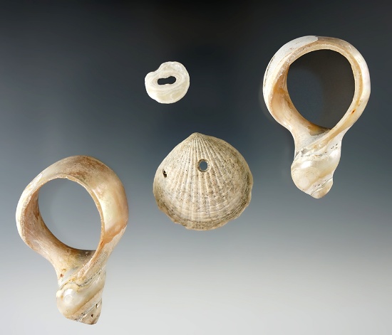 Set of four shell ornaments found in Virginia, largest is 2 11/16".