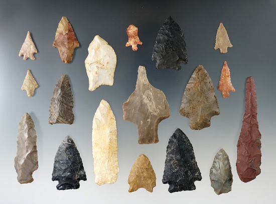 Group of 18 assorted points, a few are damaged, found in various locations of the United States.
