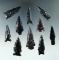 Group of 10 assorted Obsidian arrowheads found in the Great Basin Region, largest is 2 1/4