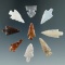 Group of nine assorted Columbia River Gem points, largest is 1 1/16