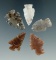 Set of five nice Colorado arrowheads, one made from beautiful translucent Dendritic Agate.