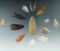 Group of 13 assorted arrowheads found in the Plains region, largest is 2