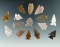 Group of 15 assorted arrowheads from the High Plains region, largest is 1 3/16