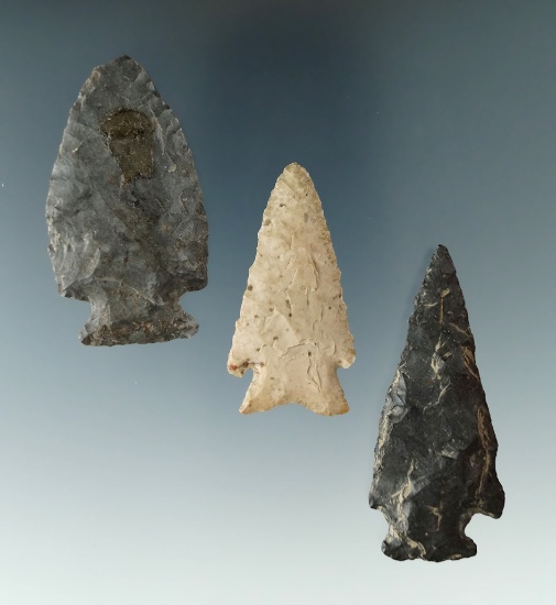 Set of three arrowheads found in Utah, largest is 2 5/16".