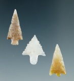 Set of three well styled Columbia River Gem points, largest is 7/8