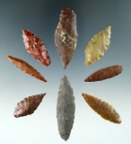 Group of eight arrowheads found in Oregon, largest is 1 7/8