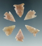 Set of six well styled plains area arrowheads, largest is 1