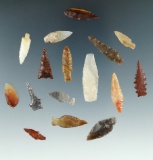 Set of 16 assorted points found in the Columbia River, a couple are damaged. Largest is 1 3/8