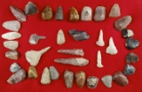 Large group of Plains Region tools including drills in scrapers. Largest is 2 11/16