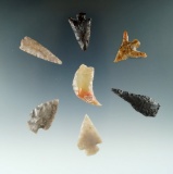 Group of seven flaked artifacts found near the Columbia River, largest is 1 3/8