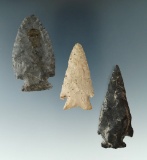 Set of three arrowheads found in Utah, largest is 2 5/16