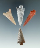 Group of four Columbia River arrowheads found by Norma Berg, largest is 1 13/16