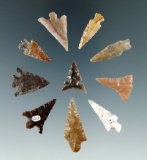 Set of 10 arrowheads found by Norma Berg near the Columbia River. Largest is 1 5/16