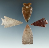 Set of four NW. Coast arrowheads from Washington and Oregon, largest is 2