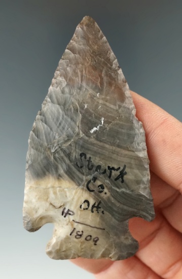 2 7/8" Pentagonal found in Stark Co., Ohio. Made from beautifully banded Nethers Flint.