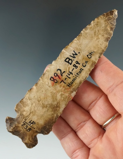 4 5/16" Archaic Sidenotch Knife found in Hamilton Co., Ohio. Ex. B. Weber Collection.
