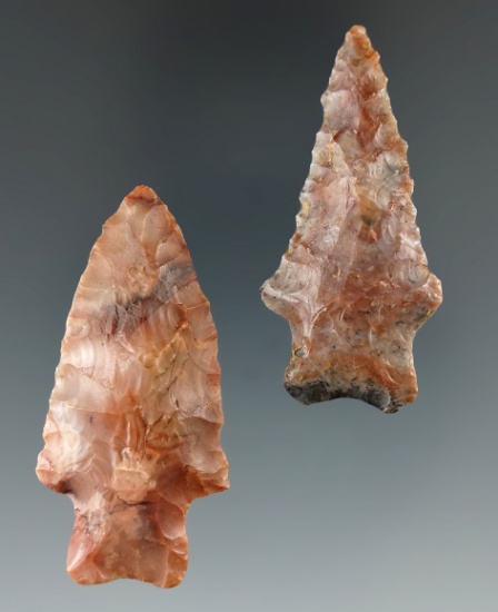 Pair of colorful Flint Ridge Flint Heavy Duty points found in Ohio, largest is 2".