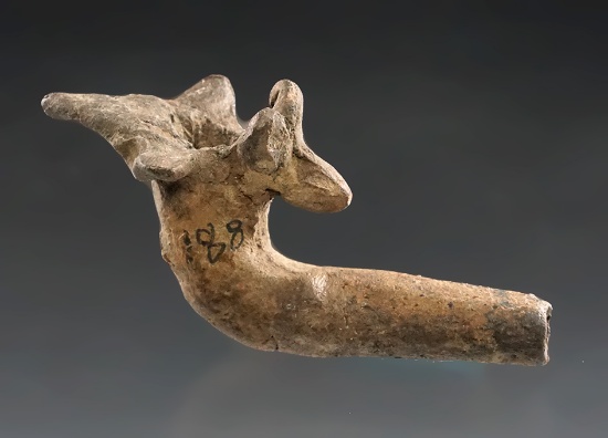 Miniature 2 5/8" Zoomorphic Effigy Iroquois Pipe found in New York. Some restoration to  bowl