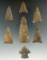 Set of seven assorted arrowheads found it Fort Hill, Wyoming Co., New York. Largest is 2 1/16