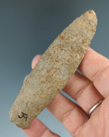 3 11/16" Unfluted Paleo Cumberland with modern rechipping to the tip area. Richland Co., Ohio.