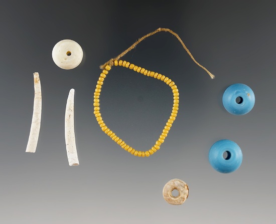 Group of assorted shell and trade Beads found at a site near Sauvies Island on the Columbia River.