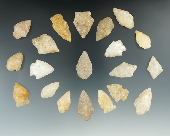 Group of 20 assorted Quartz arrowheads found in New Jersey, most are around 1 1/4" long.
