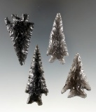 Set of four nice Obsidian points found in the Great Basin region, largest is 2 3/16