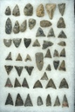 Large set of approximately 48 triangular points and Knives found in New York, largest is 1 13/16