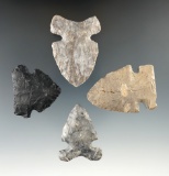 Set of four classic style Archaic Sidenotch points found in Ohio, largest is 2